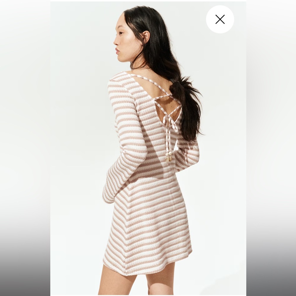 H&M Tie Back Beach Dress White and Tan Striped